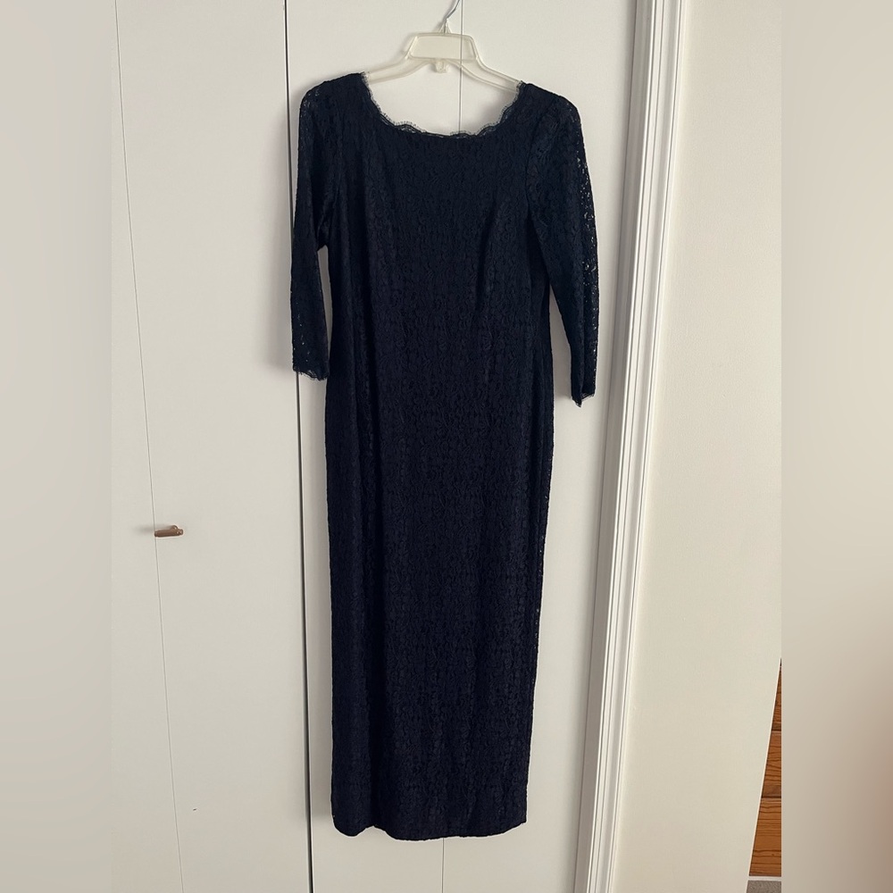 Adrianna Papell Navy Lace Wedding Guest Feminine Sheath Dress - Size 14